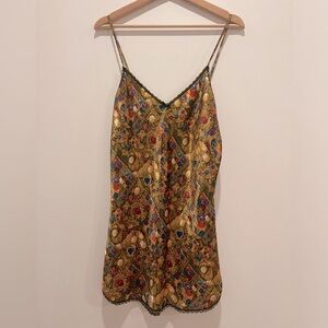Vintage Glam Colorful Gem Jewel Extravagance Patterned Slip Dress size M*